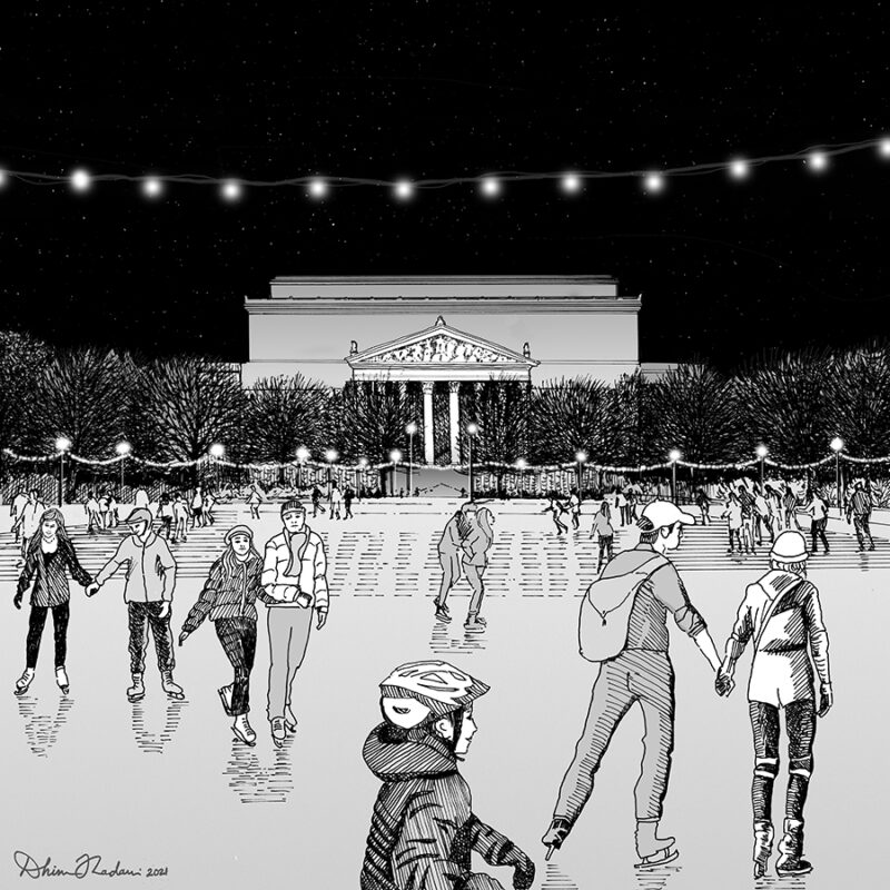 Black and White Drawing Of Ice Skating Rink