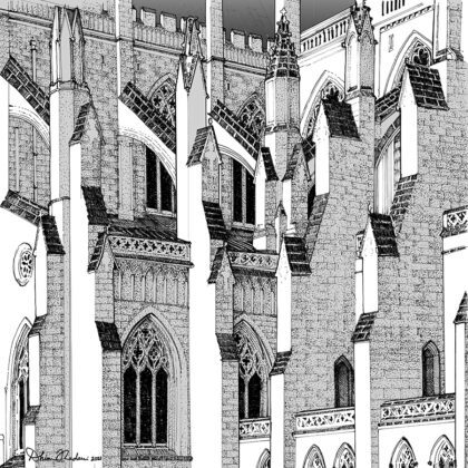 Black and White Drawing Of National Cathedral