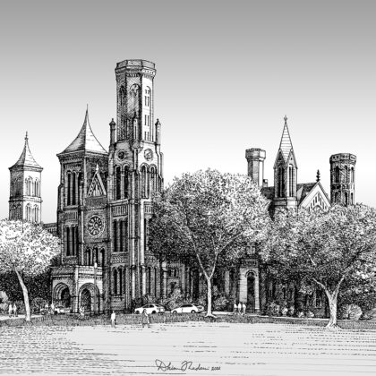 Black and White Drawing Of Smithsonian Castle