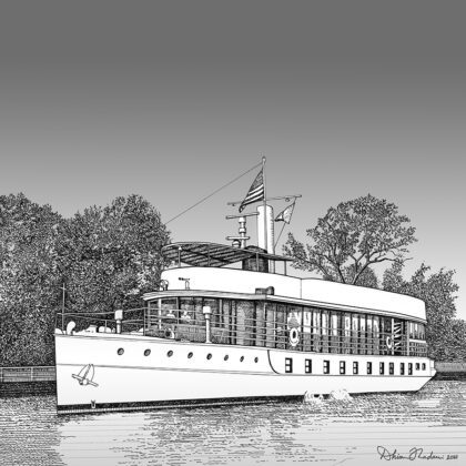 Black and White Drawing Of A Yacht Sequuoia
