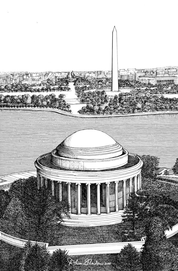 Black and White Drawing Of Jefferson Memorial