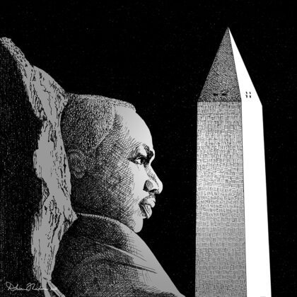M MLK Memorial gradient drawing with black background