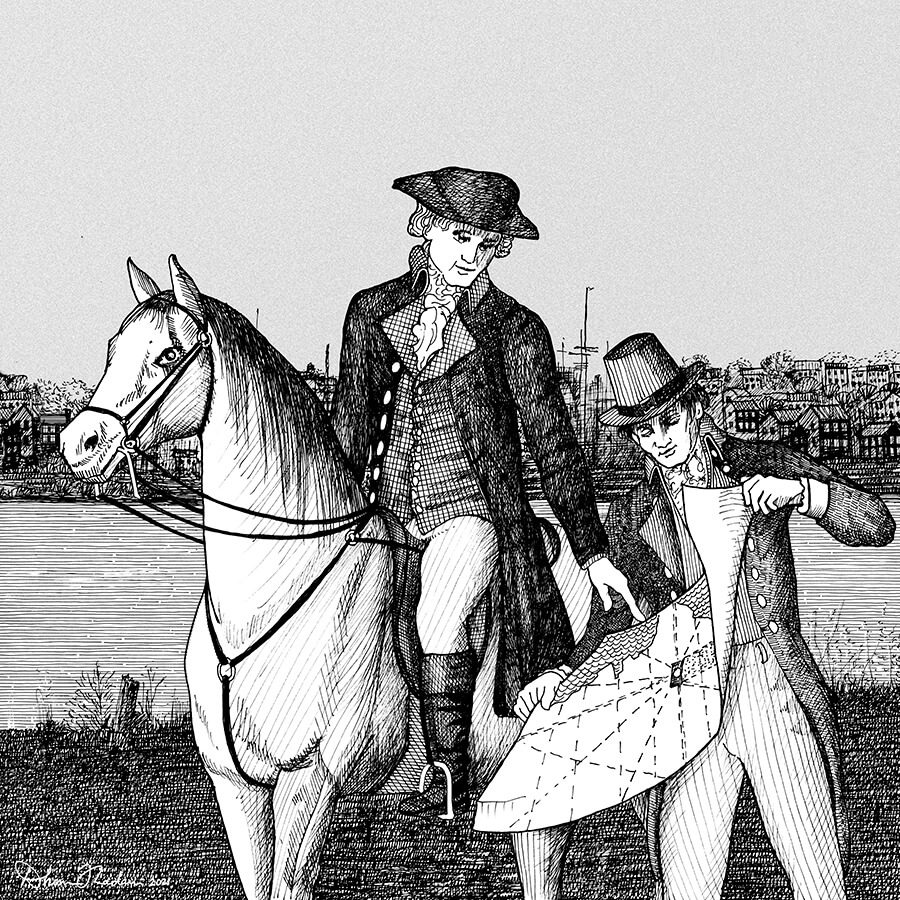 Black and White Drawing Of Pierre Enfant and GW