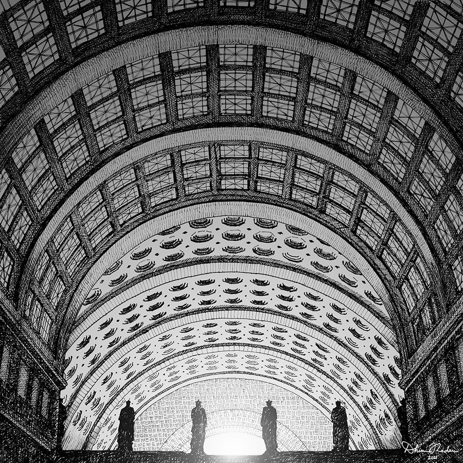 Black And White Image Of Drawing Of Union Station