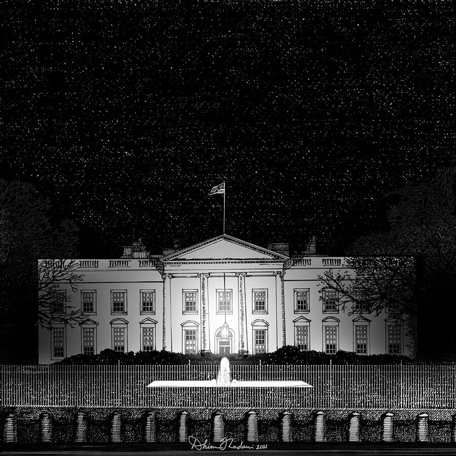 Black and White Drawing Of White House